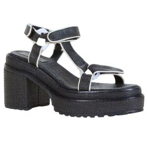 Cult Gaia Elka Platform Chunky Velcro Strap Black White Sandal NWOT 37